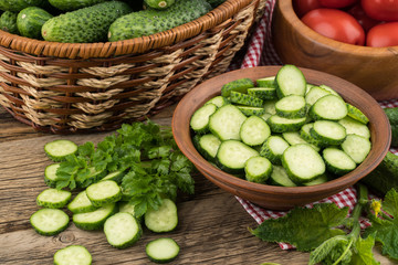 Ripe vegetables on an old wooden table.