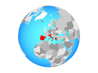 Southern Europe on blue political globe. 3D illustration isolated on white background.