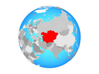 Central Asia on blue political globe. 3D illustration isolated on white background.
