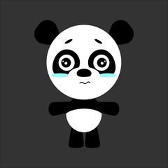Sad panda. Cute cartoon character. Gray background. Flat design. Vector illustration
