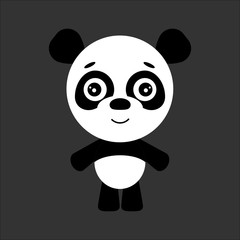 Panda smiling. Cute cartoon character. Gray background. Flat design. Vector illustration