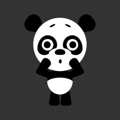 Panda gets scared. Cute cartoon character. Gray background. Flat design. Vector illustration