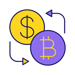 Bitcoin and dollar currency exchange color icon