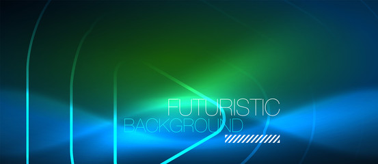 Neon glowing techno lines, hi-tech futuristic abstract background template with geometric shapes