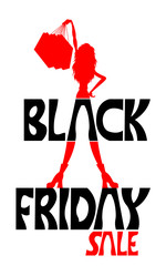 Black friday sale text and shopping girl with shopping bags silhouette