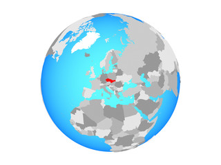 Czechoslovakia on blue political globe. 3D illustration isolated on white background.