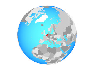 Benelux Union on blue political globe. 3D illustration isolated on white background.