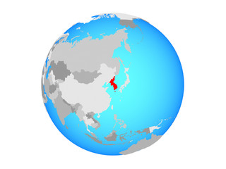 Korea on blue political globe. 3D illustration isolated on white background.