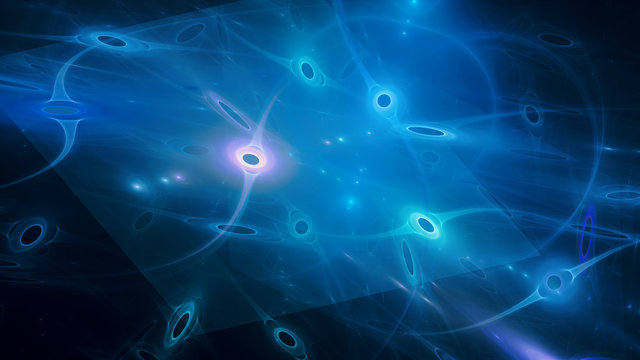 Blue glowing quantum correlation abstract background