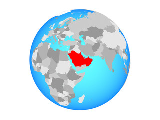 Fototapeta premium CCASG countries on blue political globe. 3D illustration isolated on white background.