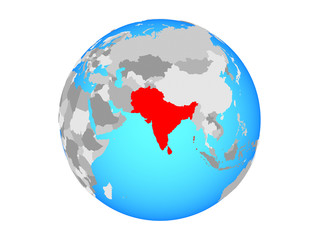 SAARC memeber states on blue political globe. 3D illustration isolated on white background.