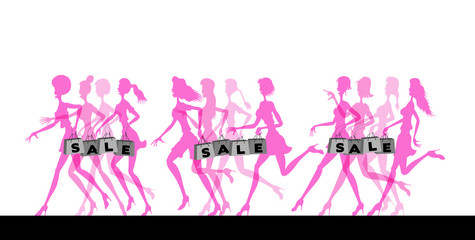 Running women silhouettes with shopping bags for sale