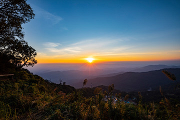 Beautiful natural in the Sunset on high mountain.