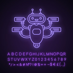 Chatbot with speech bubbles neon light icon
