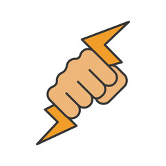 Hand holding lightning bolt color icon