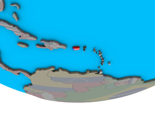 Puerto Rico with embedded national flag on simple political 3D globe.