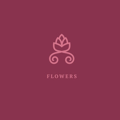 Vector luxury flower logo design. Ornate floral wedding sign. Modern simple premium design vector element. Emblem luxury beauty spa saloon, cosmetics, jewelry, flower shop, restaurant, garden.