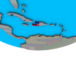 Haiti with embedded national flag on simple political 3D globe.