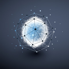 Minimal Cloud Computing, Digital Networks Structure, Telecommunications Concept Design, Modern Style Global Network Connections, Transparent Geometric Globe Wireframe - Vector Illustration