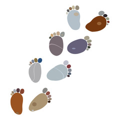 Foot prints. Stones, shingle, sea stones. Flat design. Abstract concept, icon. Vector illustration on white background.