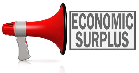 Economic surplus word with red megaphone