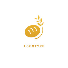 Vector stock logo, abstract nature sign. Illustration design of elegant, premium and royal logotype bakery, bread, agroculture, grain, millet, field, flour. Vector icon of gold ear.