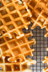 Traditional homemade belgian waffles on light background