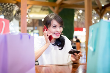woman speak phone happily