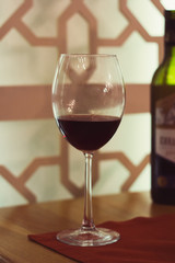 red wine glass on the table in the restaurant