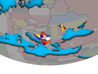 CEFTA countries with embedded national flags on simple political 3D globe.