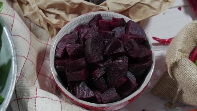 raw beetroots with green salad