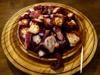 The Best polbo of Camino in Melide, pulpo Octopus kraken in Spain