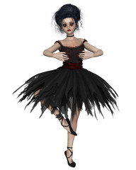Little Gothic Ballerina in Black Tutu, Pirouette - fantasy illustration © Algol