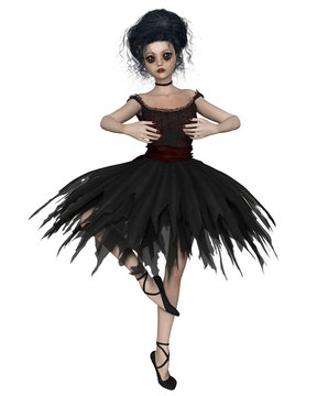 Little Gothic Ballerina in Black Tutu, Pirouette - fantasy illustration