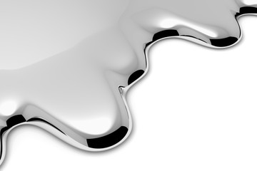 Melt metal liquid on white closeup diagonal