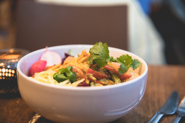 view of a bowl with delicious colorful tasty salad