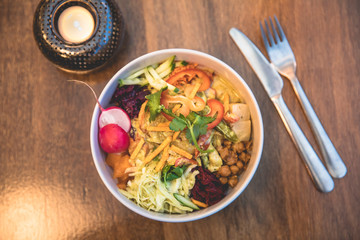 view of a bowl with delicious colorful tasty salad