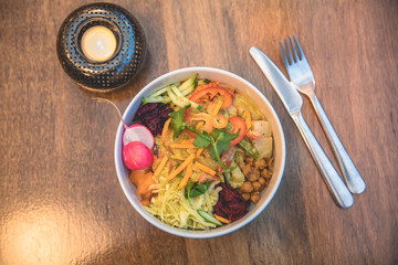 view of a bowl with delicious colorful tasty salad