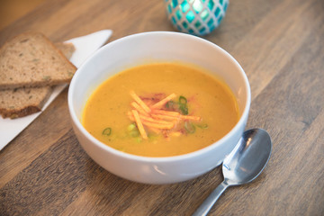 bowl of healthy pumkin soup