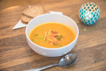bowl of healthy pumkin soup