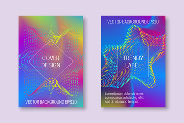 Vibrant cover templates with multicolor divergent array. Trendy brochures or packaging backgrounds.