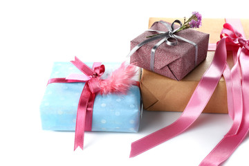 Beautiful gift boxes on white background