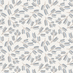  Embroidery floral seamless pattern on linen cloth texture