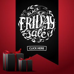 Black Friday sale. Banner with gifts and lettering © DDevicee