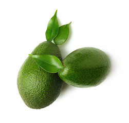 Ripe fresh avocados on white background