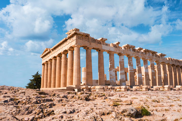 Acropolis of Athens panorama at sunny morning with no tourists around.