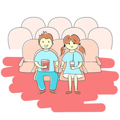 Boy and girl watching movie