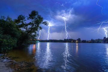 Spectacular thunderstorm over the river