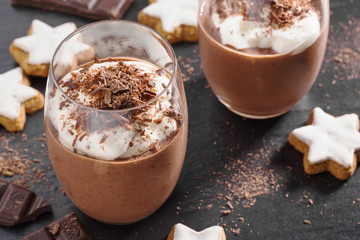 Christmas chocolate dessert served in glass