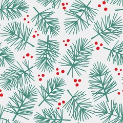 Papier Peint photo Motifs de Noël Modèle sans couture de vecteur avec des branches de conifères